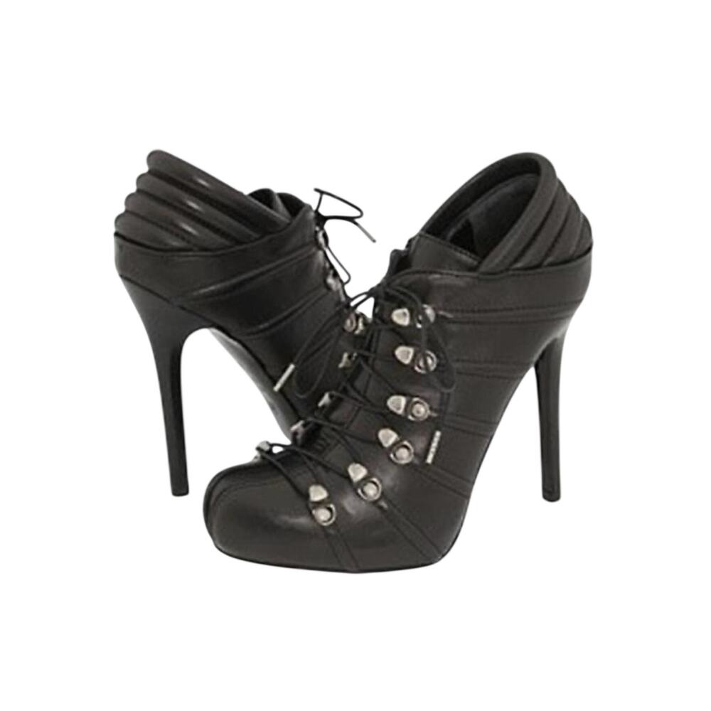 Alexander McQueen Studded Biker Stiletto Booties Black IT 38 US 8 Lace / Zip